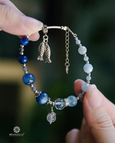 Lắc tay đá Kynite và Aquamarine