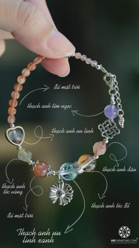 Lắc tay đá tự nhiên phối charm bạc