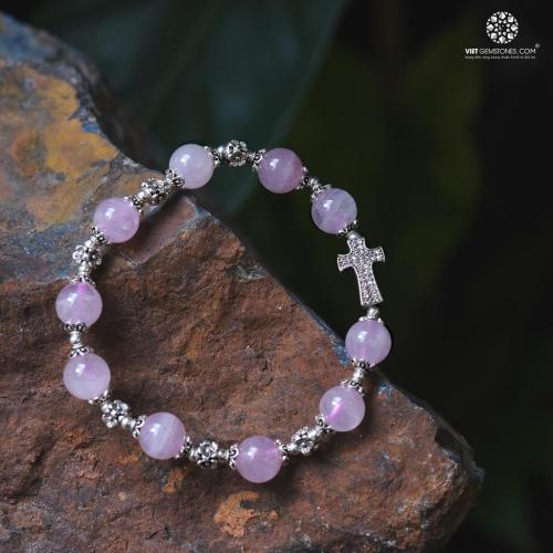 Vòng chuỗi Mân Côi Thạch Anh hồng phối charm bạc