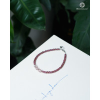 Lắc tay Ngọc Hồng Lựu 3mm Charm Bạc