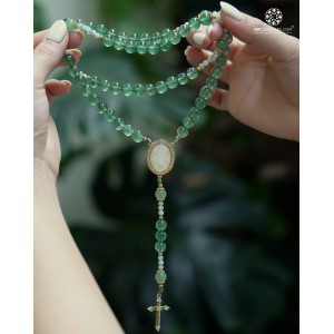 Tràng Hạt Mân Côi 50 Kinh Thạch Anh Dâu Xanh 10mm