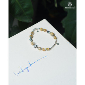 Lắc Tay Mân Côi Đá Thạch Anh Tóc Vàng 8mm Charm Bạc