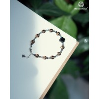 Lắc tay Mân Côi Thạch Anh Khói charm bạc 