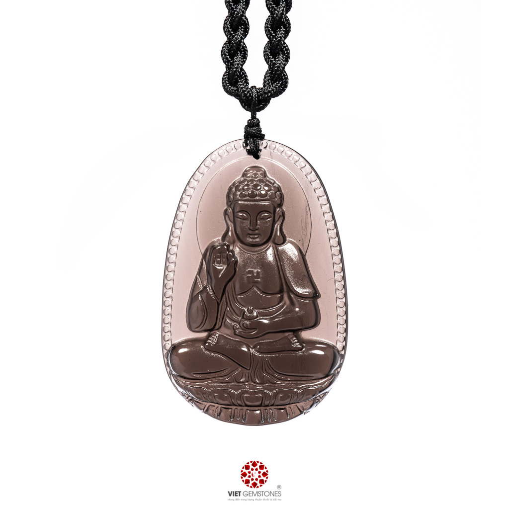 Mặt dây chuyền Phật A Di Đà Thạch anh khói - Phật bản mệnh cho người tuổi Tuất, Hợi - Size lớn