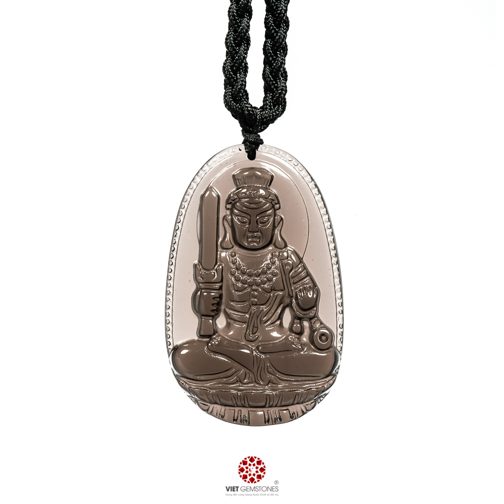 Mặt dây chuyền Bất Động Minh Vương Bồ Tát Thạch anh khói - Phật bản mệnh cho người tuổi Dậu - Size lớn